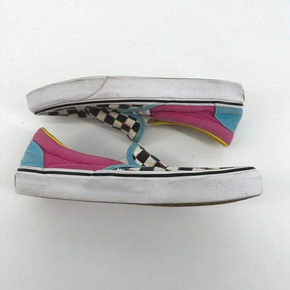 Vans Slip On Checkerboard Pink Teal Yellow Womens Size 8.5 Casual Shoes - Picture 3 of 7